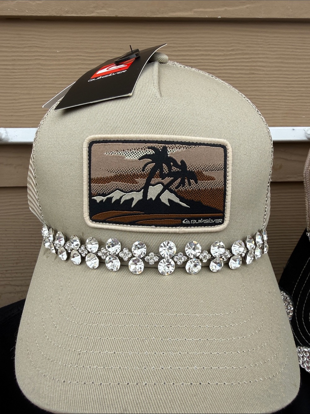 Quiksilver Women's Tan Rhinestone Patch Trucker Cap